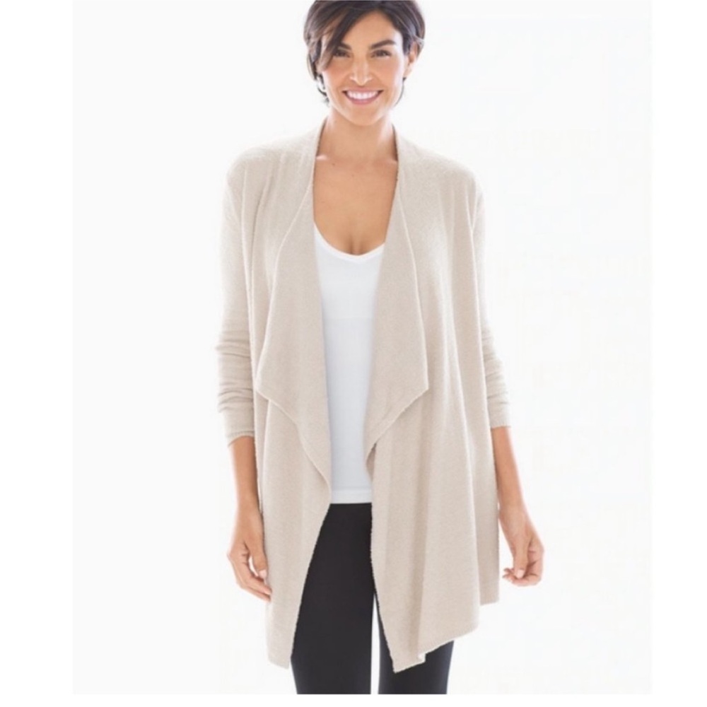 Barefoot Dreams Cozy Chic Lite Island Wrap Draped Cardigan in Taupe, Size S/M - Picture 5 of 10